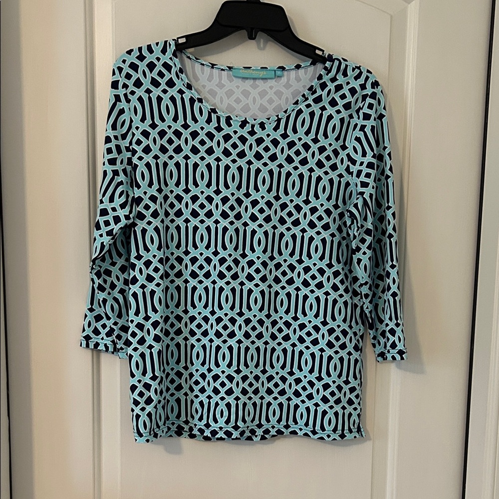 Chic Aqua Geometric Women's Blouse